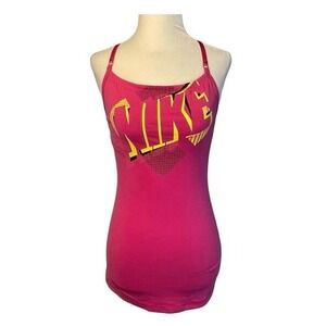 Nike DRI-Fit Graphic Print Racerback Active Tank Top Pink Yellow Knit Athletic S